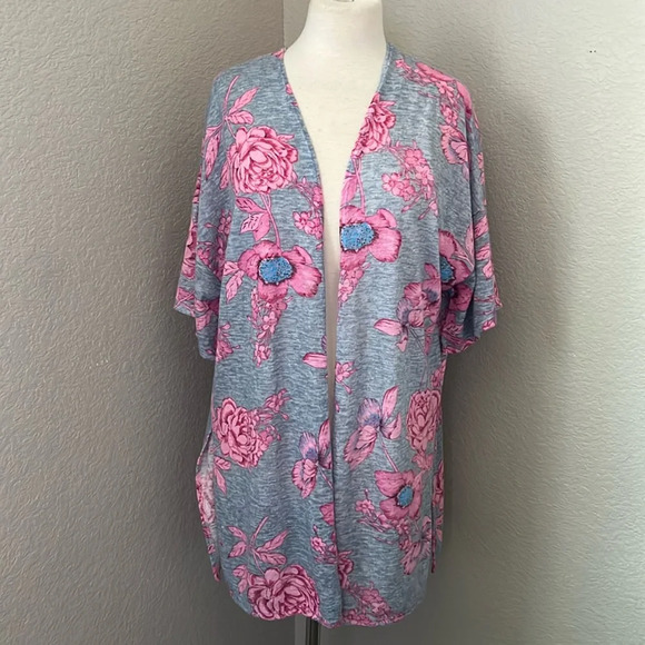 TRES BIEN blue and pink floral cardigan kimono - Picture 1 of 10